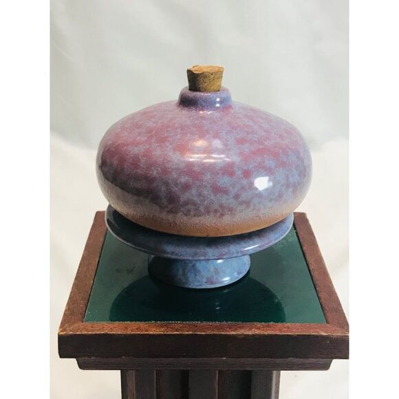 Vintage 1980’s artisan glazed pottery purple diffuser on pedestal with cork. - Picture 2 of 10